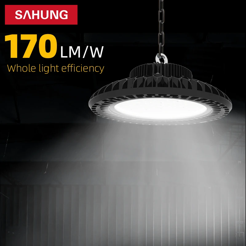 High Power IP65 Workshop Warehouse UFO High Bay Lamp 100W 150W 200W High Luminous Efficiency 170LM/W LED Highbay Lamps