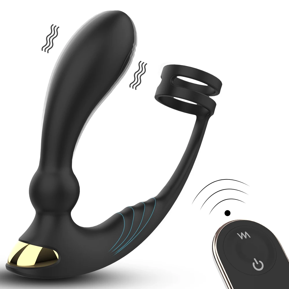 S-HANDE Remote Control Silicone Male Prostate Massager Vibrator Anal Plug Black Cock Ring Sex Toys For Men