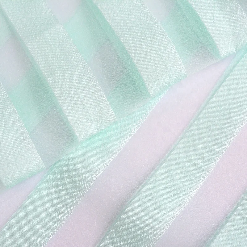 China Textile Suppliers Poly Yarn Dyed Mint Organza Striped Fabric