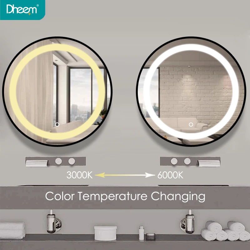 
DHEEM Modern Round Wall Mounted Bathroom Framed LED Mirror 