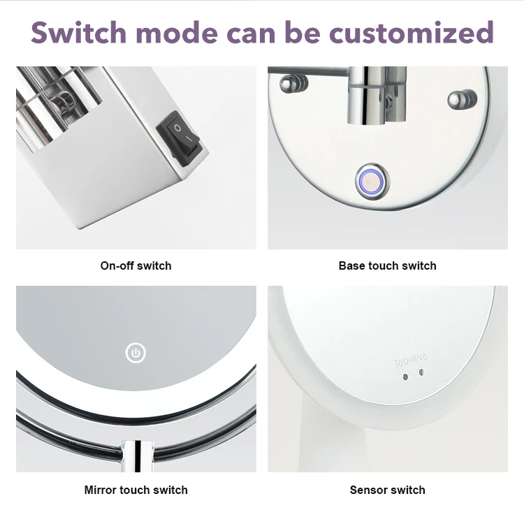 85v~265v Stainless Steel Acrylic Touch On/Off Switch 9.5 Inch 5.5w Led Light Copper Color Led Mirror