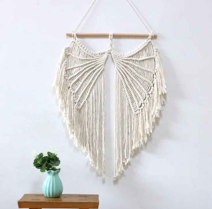 Wholesales Macrame Wall Hanging Angel wings Boho Chic Woven Leaf Tassels Decoration Handmade Bohemian Woven Tapestry
