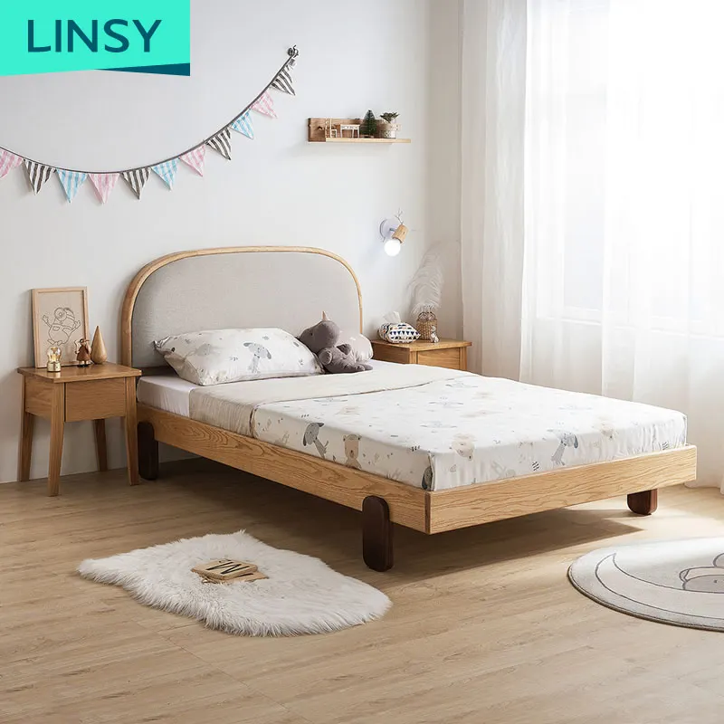 Linsy Cute Style Solid Wood Child Boy Child Single Bed 1.5 M Boy Cartoon Bear Design Bed Manufacturer Direct Sale Ls165A3