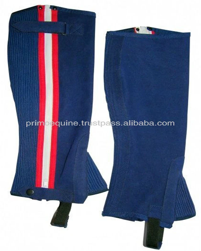 Ammara Customizable Genuine Leather Half Chaps Blue Western Style for Men Women Kids Horse Riding