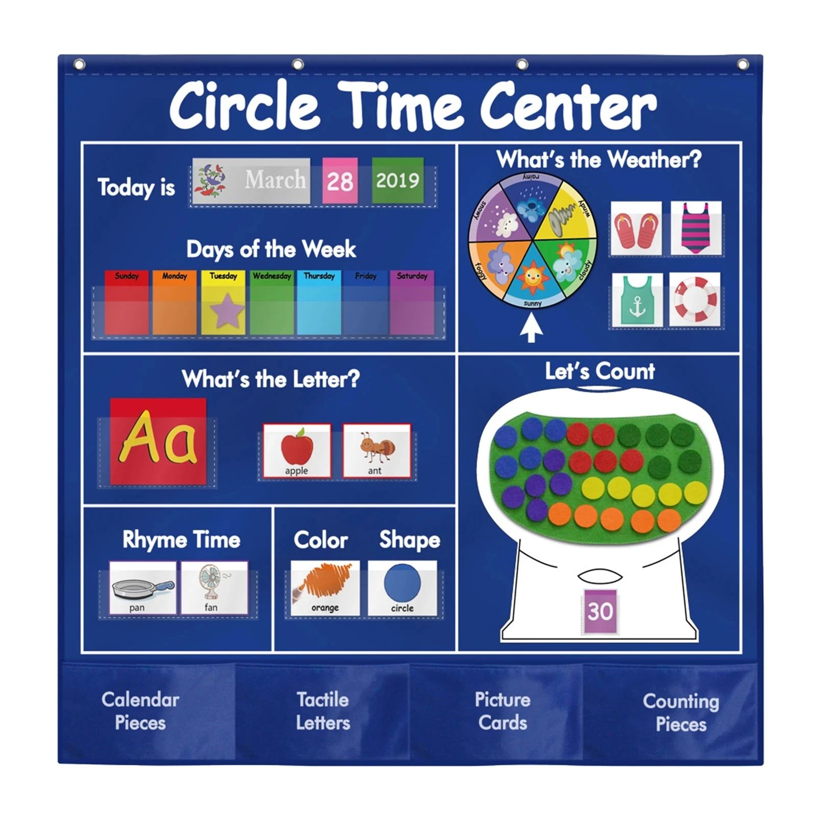 Learning Wording Rhyme Shape Color Weather Pocket Chart Set Circle Learning Time Center Pocket Chart Calendar Set For Elementary
