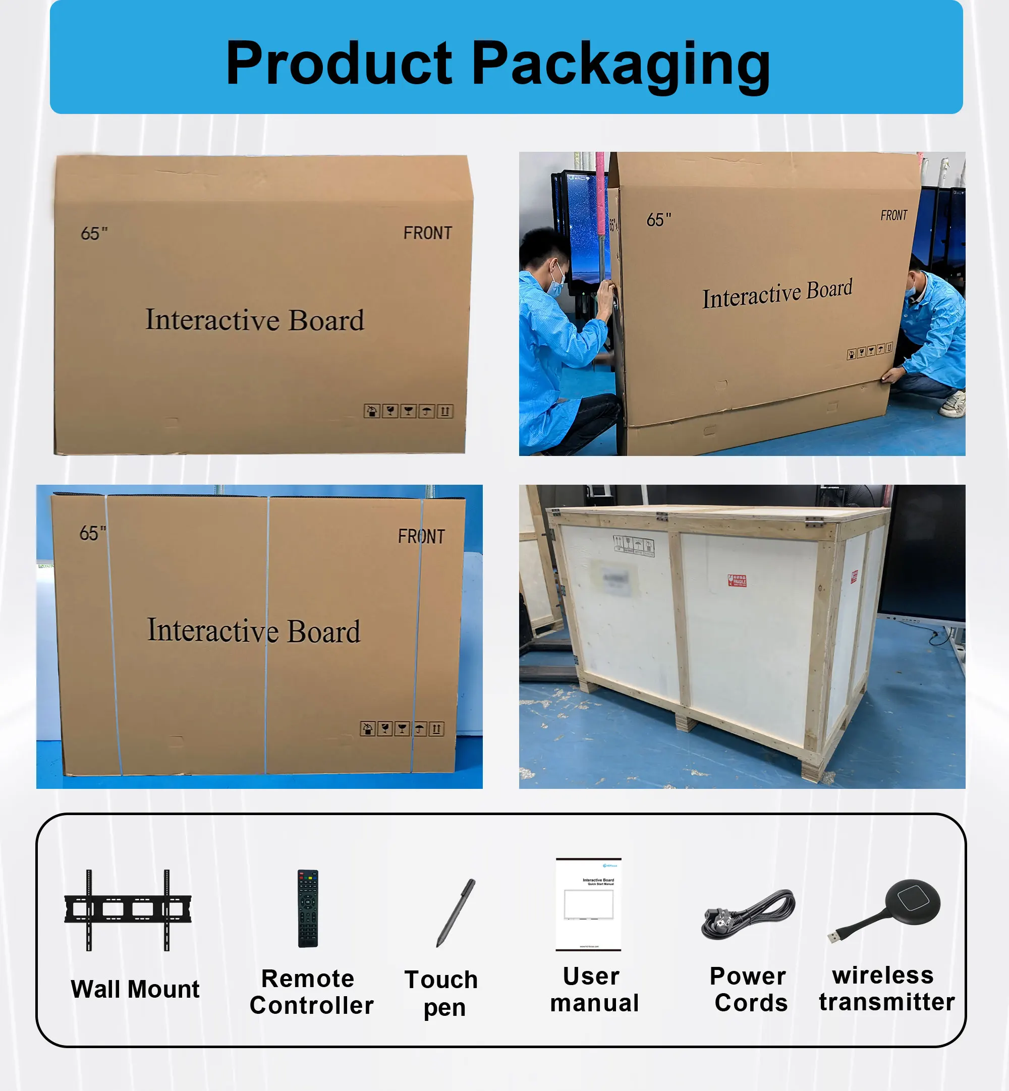 HDFocus 105 Inch Smart Interactive Panel Android Touch Screen Whiteboard for Conference Rooms and Education