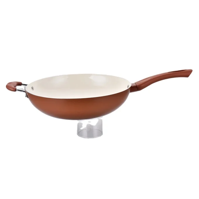 Traditional Cookware Wok Round Chinese Wok with Cover Non Stick Ceramic Coating Wok Set