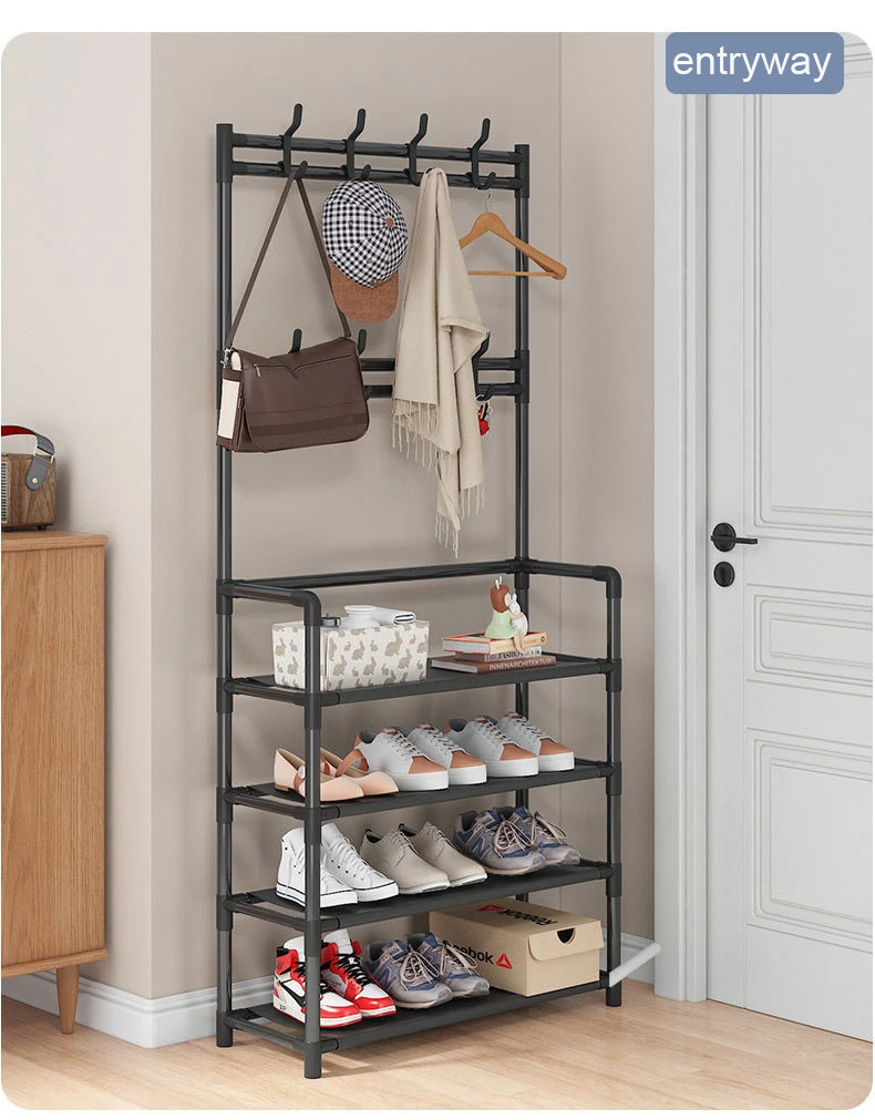 2 Poles Movable Hanger Stand/Hanger Rack With 2 Layer Organizer & With Wheels