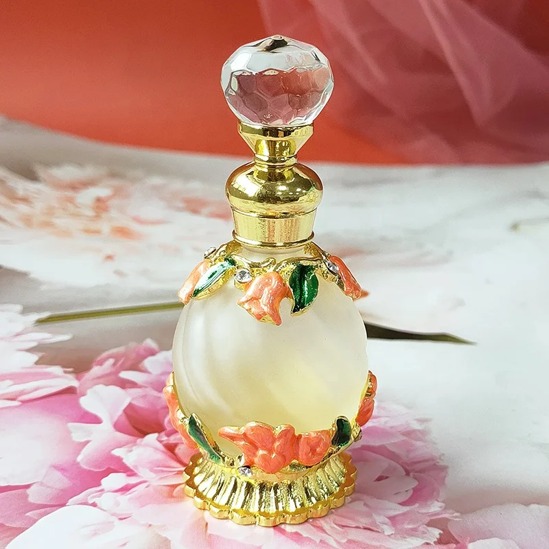 15ml European Middle East Dubai Patent Metal Tulip Flower Perfume Bottle Glass Essential Oil Attar Bottle Factory Outlet#81144SG