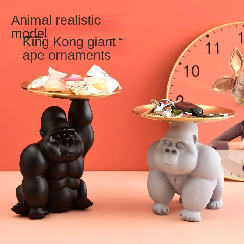 Modern Nordic Black and Grey Orangutan Key Tray Table Top Accessories Luxury Home Decor Statue