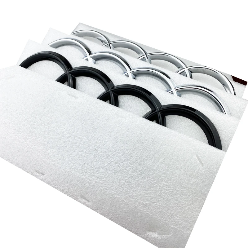 
New Car Styling 4 Ring 3D Silver Glossy Black Grill Front Rear Boot Badge Emblem For A3 A5 Q3 Q5 Q7 A4L A6L C7 B8 273mm 285mm 
