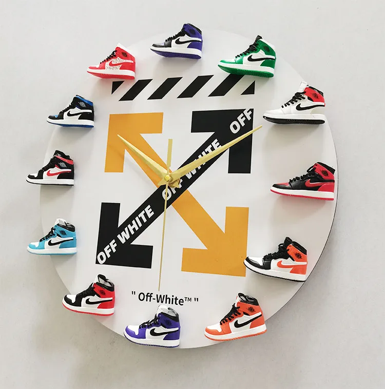 Wholesale custom AJ  wall clock home decor diy sneaker 3d wood  jordan nike shoes clock silent wall clocks