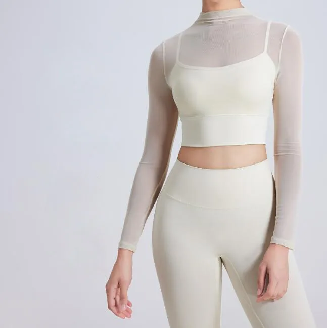 Girl Long Sleeve Yoga Tops Mesh Layer Soft Spandex And Nylon Sport Top Breathable Slim Fit Workout Shirts For Women