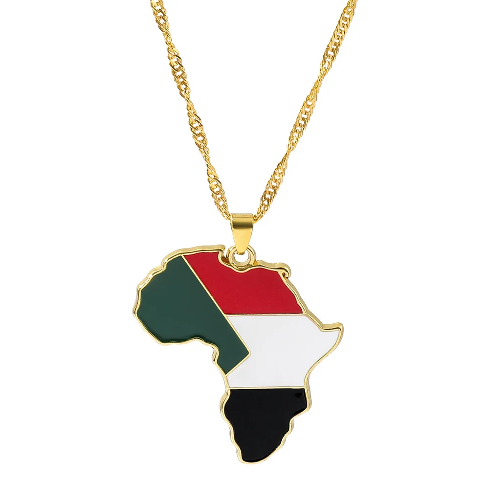 Gold Enamel map Pendant Necklace custom Country Flag jewelry African pendant necklace Chain Jewellery
