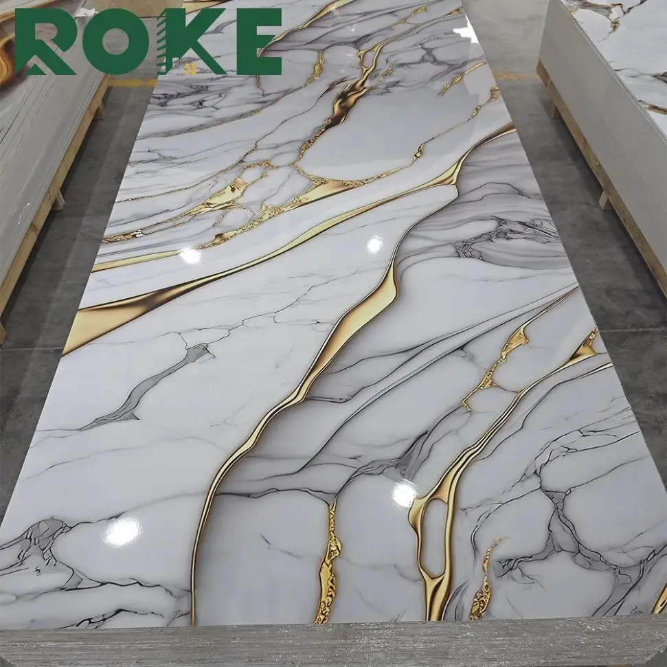 ROKE  China Modern Wall Panels Boards Flexible Uv Pvc Marble Sheet Marble Plastic Panel for Interior Decoration