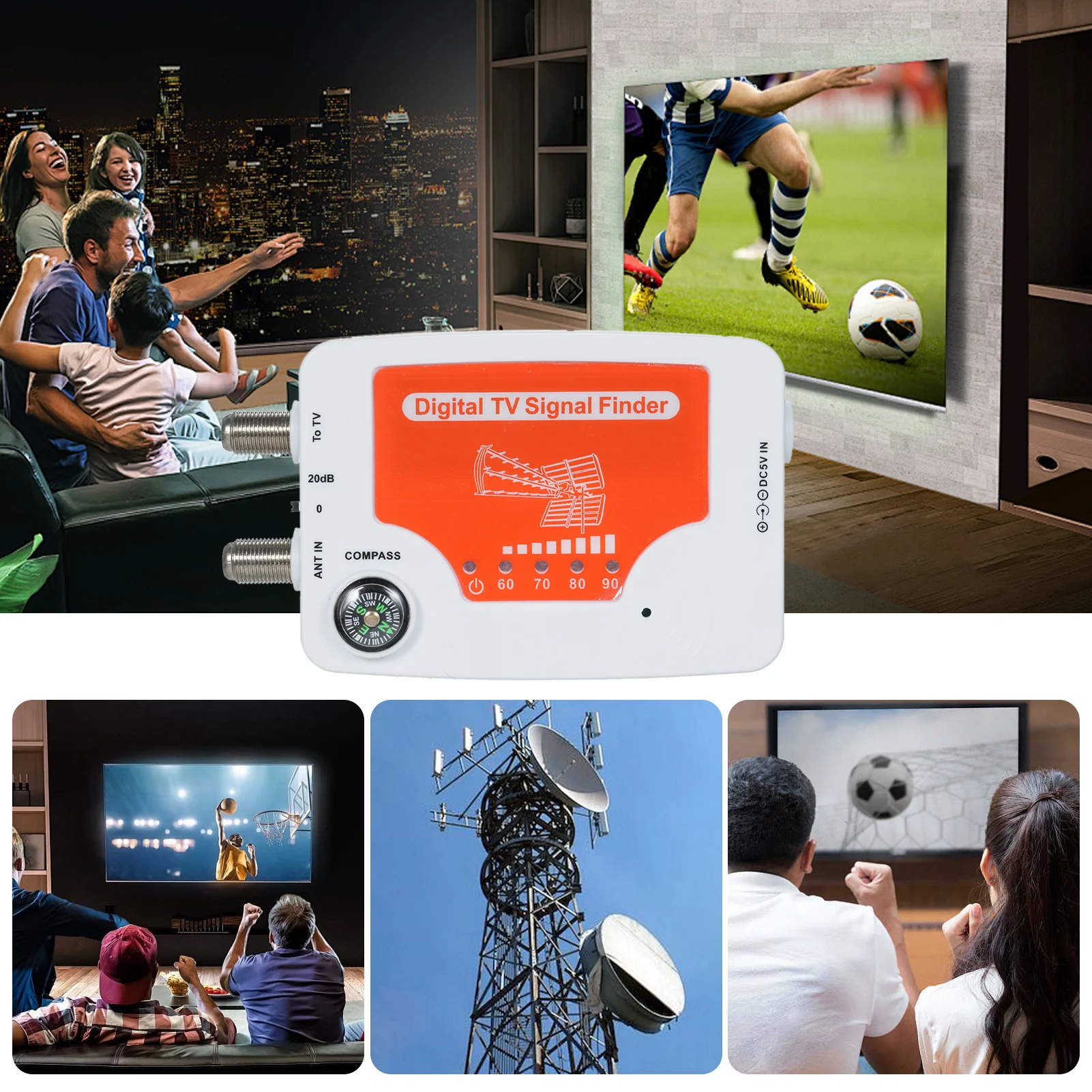 Digital TV Signal Finder Mini  TV Antenna Signal Strength Meter Detector Receiver Signal Strength Meter with Compass