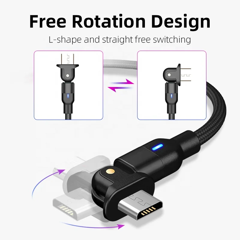  Прямая поставка поворотный на 180 градусов USB-кабель для Android микро-головка зарядное устройство микро-кабель зарядки мобильного