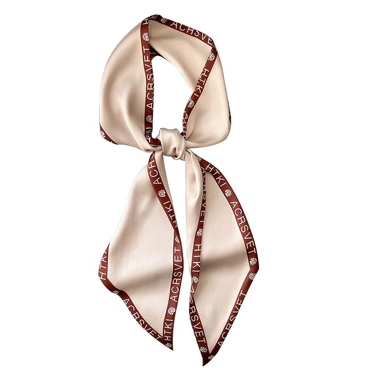 Letter solid color printing satin neck scarf spring decoration small silk scarf narrow long designer scarf French retro headband