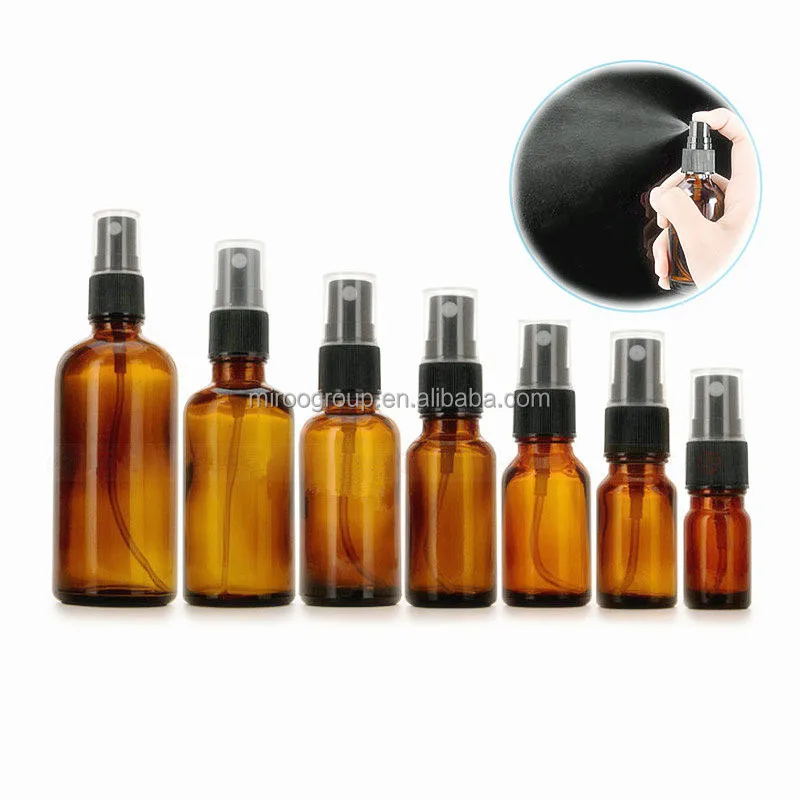Wholesale 5ml 10ml 15ml 20ml 30ml 50ml100ml Amber Essential Oil Perfume Glass Fine Mist Spray Bottle With Plastic Spray Pump Cap