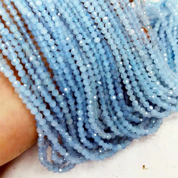 Natural Smooth Charm Gemstone 4mm Faceted Aquamarine Loose Beads Cutting Round Stone  For Jewelry Making