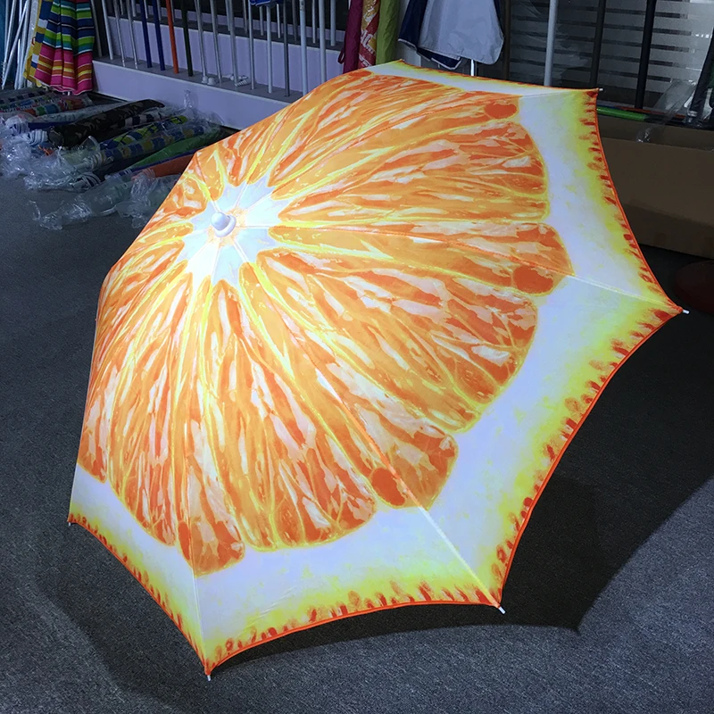 Promotion polyester orange fruit design printing customized beach umbrella