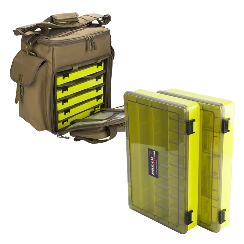 Heavy duty Nylon fishing bag backpack waterproof fishing tackle bag with plastic Lure fishing container