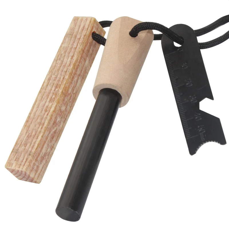 1/2 inch Wood Handle Firestarter Kit Ferro Rod with Fatwood Stick Fire Starter Tinder