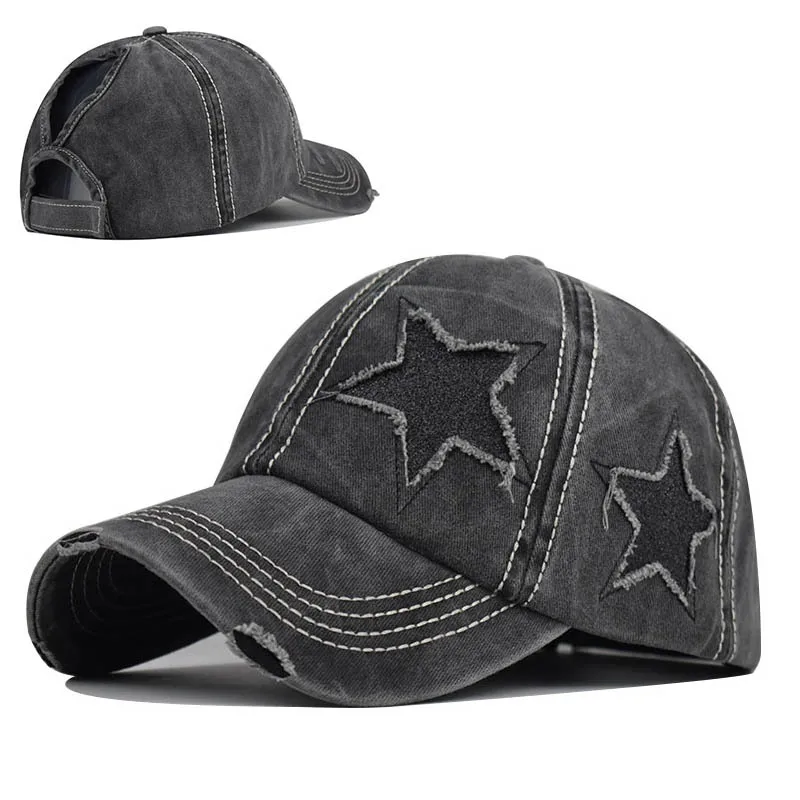 Custom High Quality Adult Baseball Hats Sequin Stars Hole Pentagram Baseball Cap
