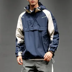 Hot Custom Printed Nylon Waterproof Fall Coat Half Zip Colorblock Windbreaker Jacket