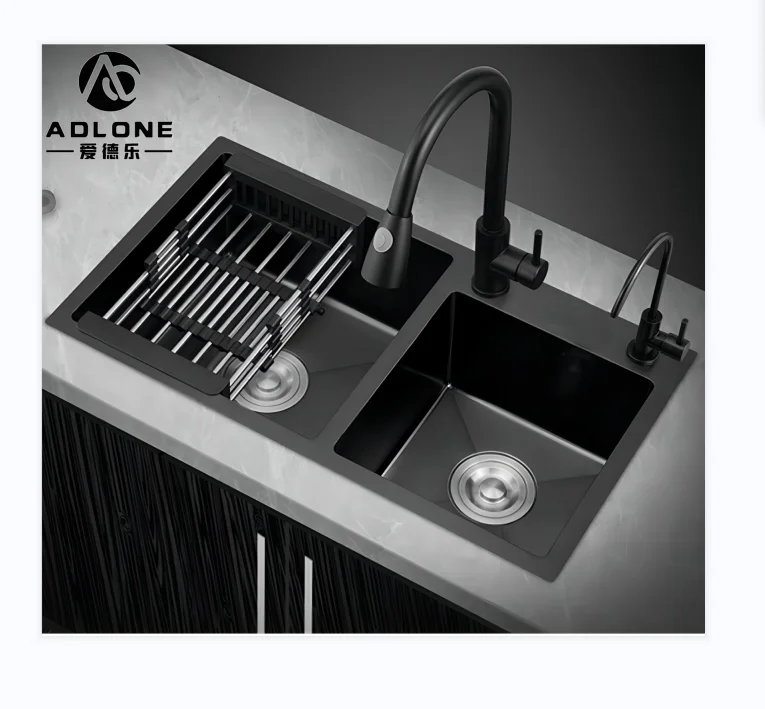 Handmade Stainless Steel Black Nano Sink No Fading Double Bowl  Kitchen Sink
