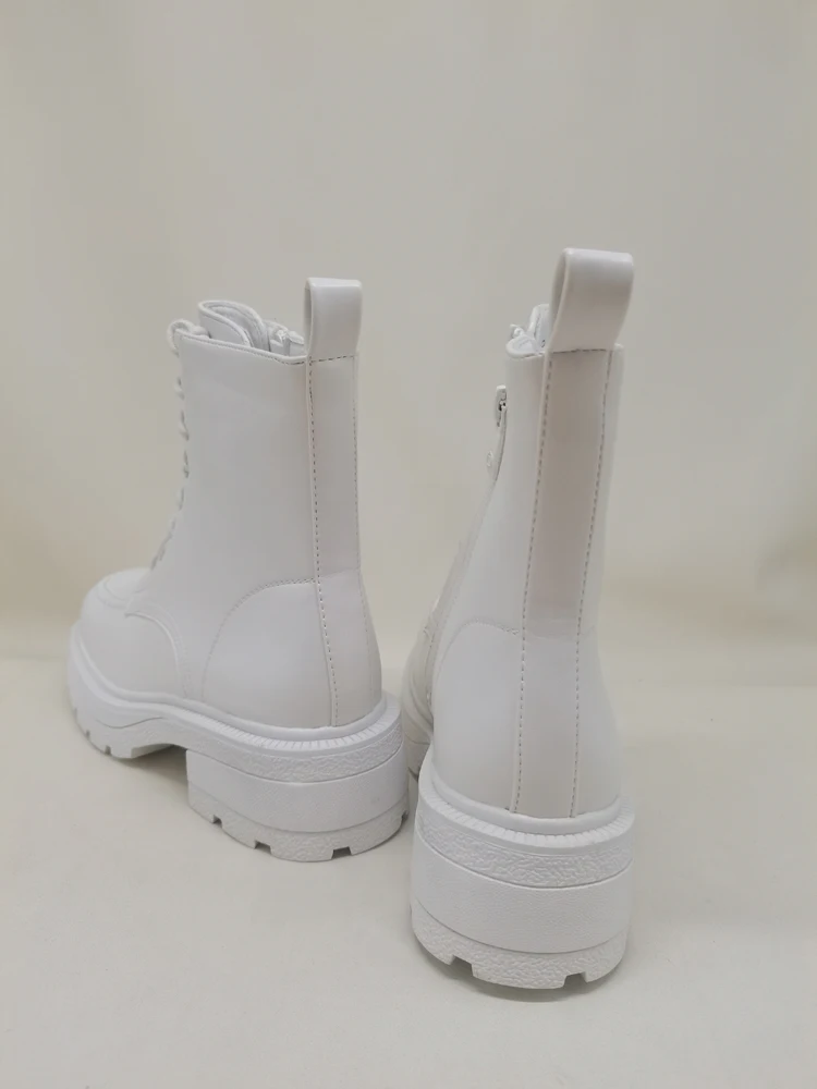 Combat Boots Women White PU Leather Motorcycle Boots Punk Gothic Shoes Fashion Lace Up Black Ankle Boots Female Shoes