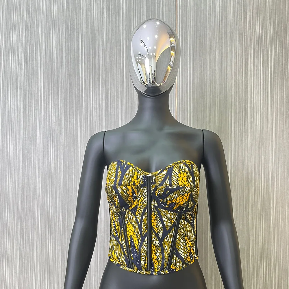 Fashion Design African Ankara Print Corset Women Tops Casual Blouses Wholesale