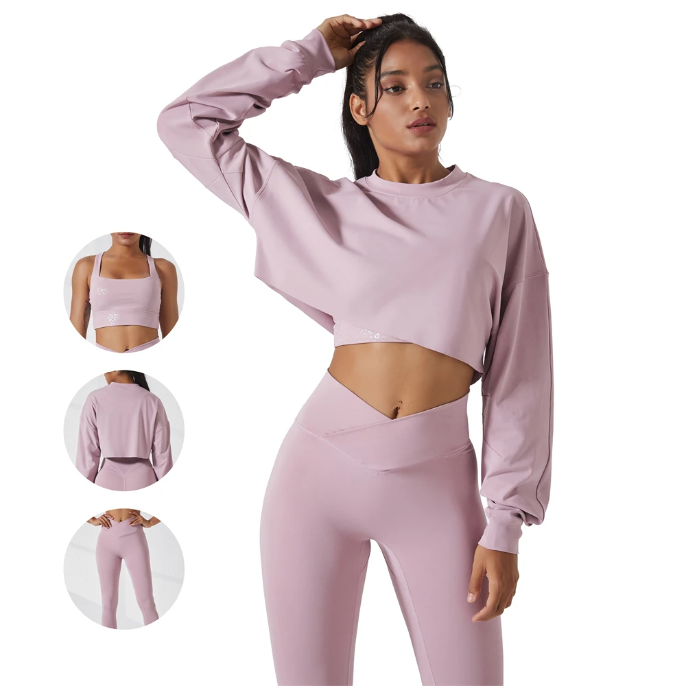 Premium 3PCS Workout Yoga Bra Crop Top Cross Waistband No Front Seam Yoga Leggings Gym Fitness Sports Sets