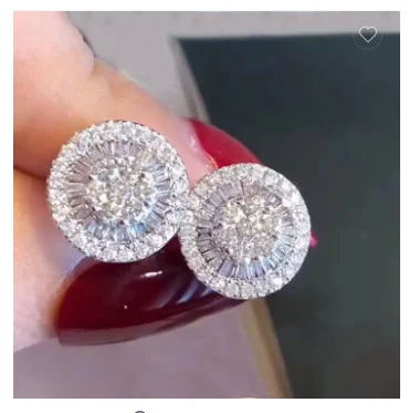 Trendy Round Earrings Stud With Full Of Cubic Zircon 925 Silver Stud Earrings Flower