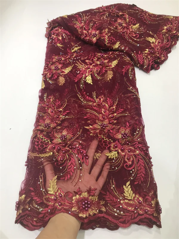 New Arrival Rose Pink 3D Beaded Lace Fabric 3D Embroidered Lace Fabric For African Weddings