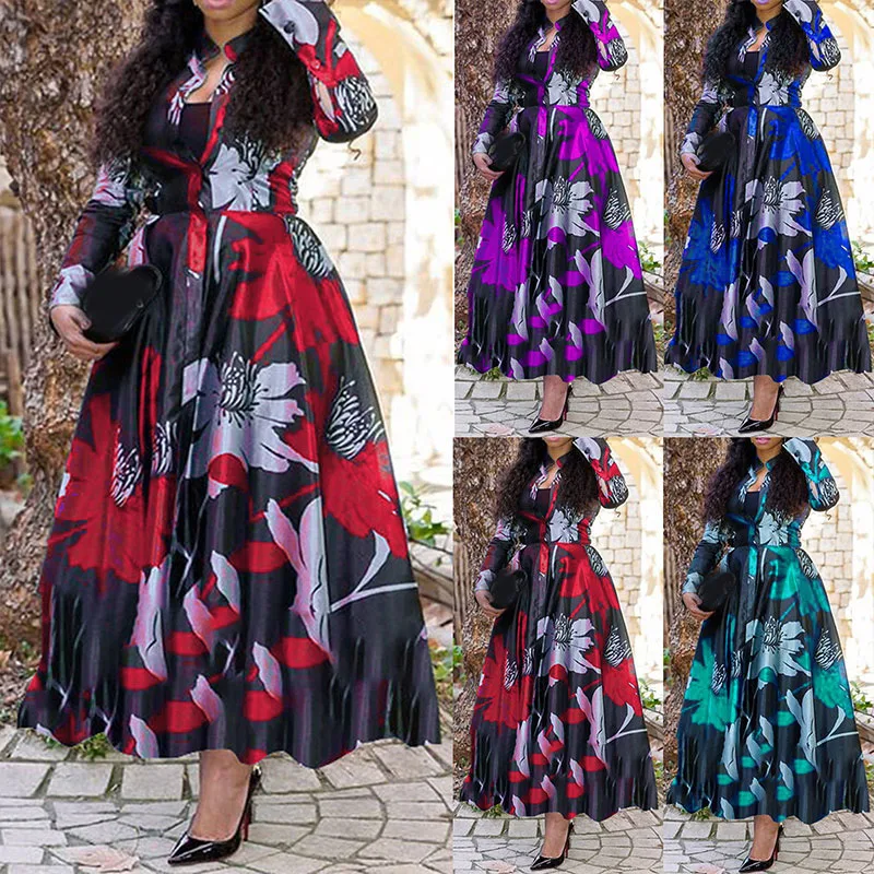 Fall women clothes Long sleeve printing temperament plus size womens dresses elegant casual dresses