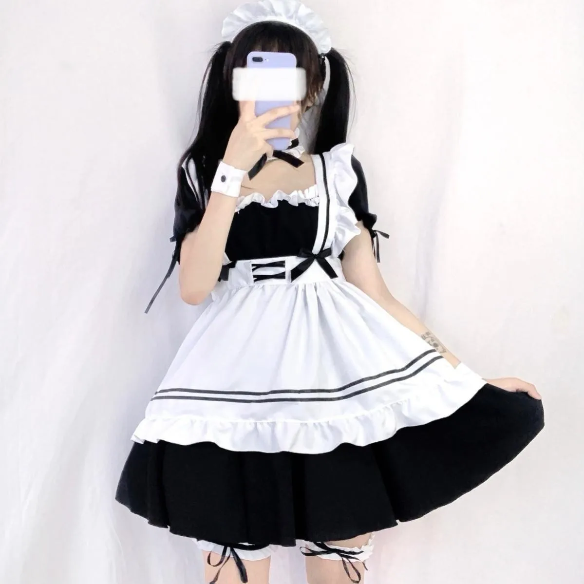 2024 6pcs Set Cute Maid Costume Cosplay Hand GameRed Wine Sweet Maid Costume Lolita Anime Cosplay