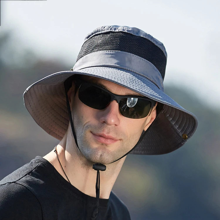 Custom Outdoor Summer Sunshade Sun UV Protection Wide Brim Cap Mesh Hiking Fishing Fisherman Bucket Boonie Hat