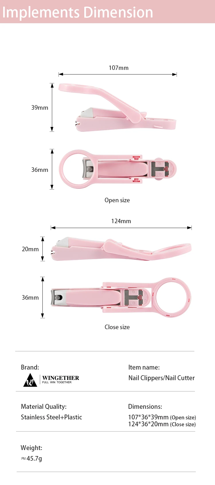 Wingether Amazon Hot Sell In Stock Professional Stainless Steel Magnifier Nail Clipper Nail Clipper Nail Cutter Clipper