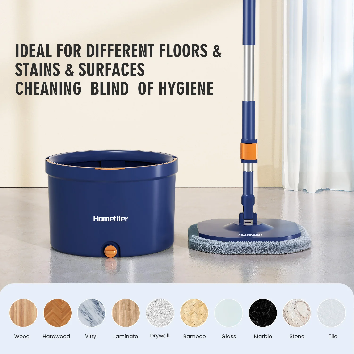 HOMELLTER spin mop bucket set with 360 rotating clean  and dirty separation  bucket household product cleaning tool