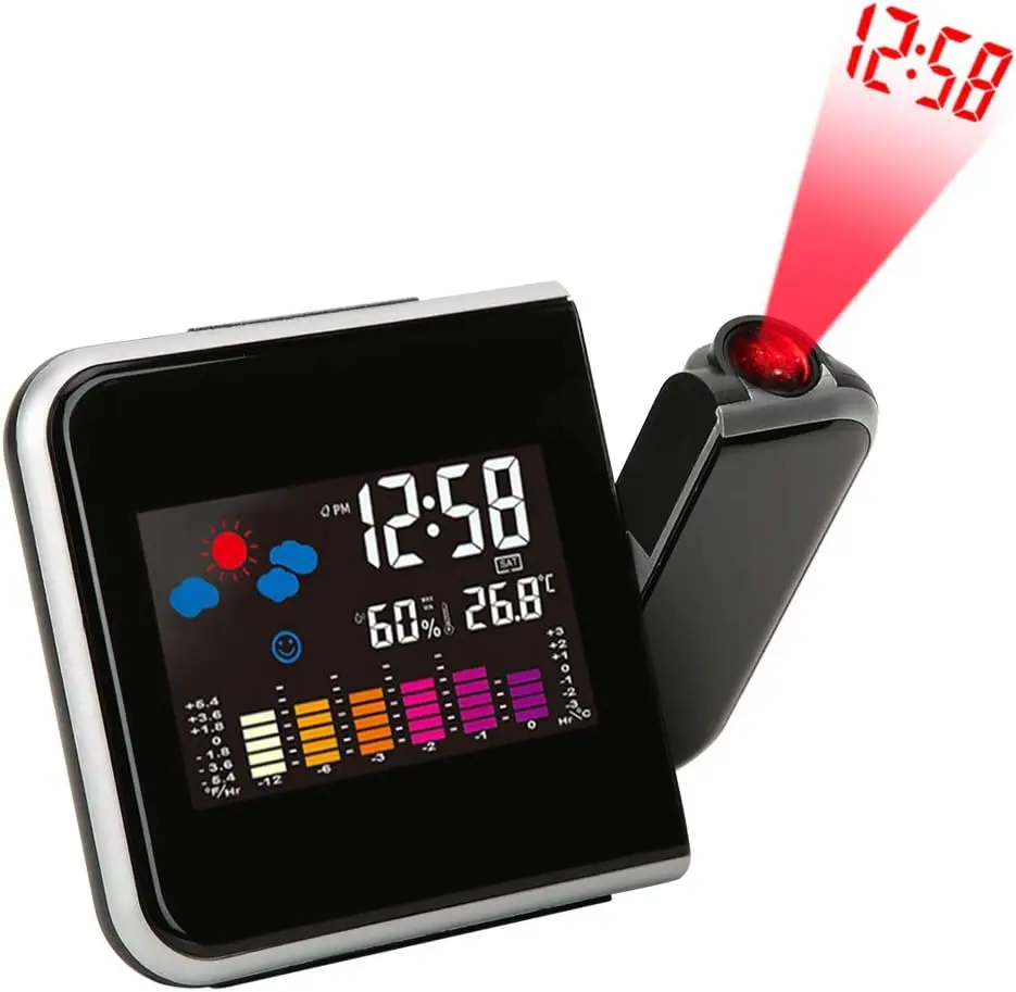 Smart Electronic Desktop Table Desk Led Laser Weather Forecast Clock Digital Projection Alarm Clock