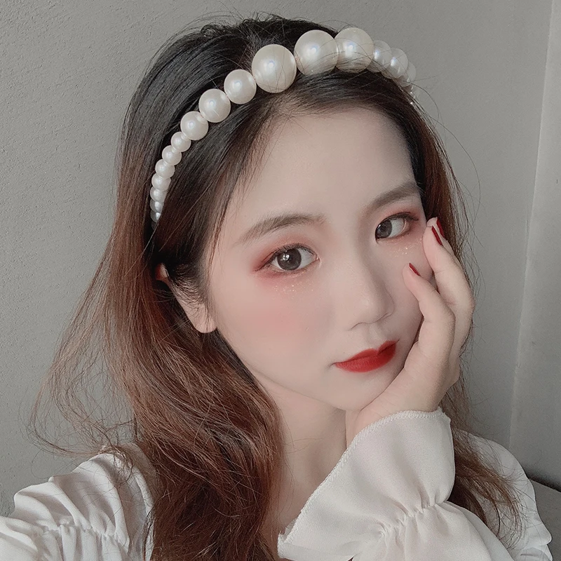 Hot Sell Women Fashion Korean Simple Hair Accessories Braided Hairband Pearl Hair Band Girl Pearls Headband