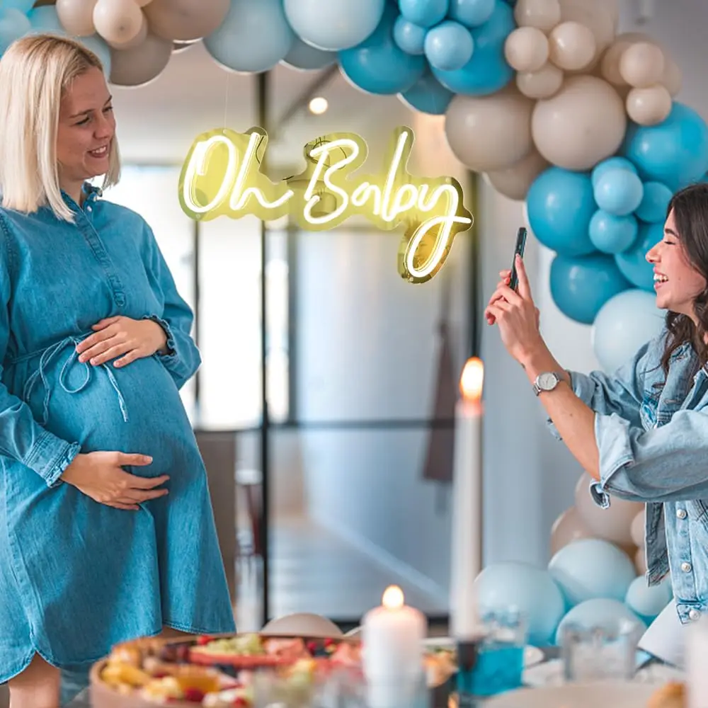 Oh Baby Neon Sign with Dimmer Switch for Baby Shower Decorations Gender Reveal Room Decor USB Powered LED Neon Lights