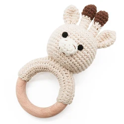 New Design Animals Cute Super Soft Knitted Rabbit Panda Reindeer baby wooden rattle teether baby crochet toys
