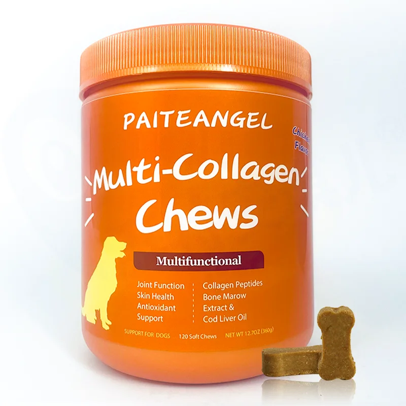 Multi Collagen Chews for Dogs Collagen Plus Eggshell Membrane Vitamin C & Hyaluronic Acid For Hip Joint & Cartilage Support