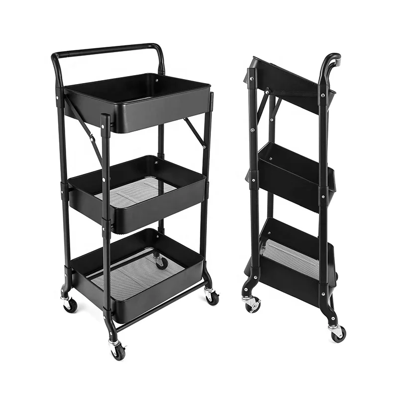 3 Tiers Movable Home Kitchen Organizer Rolling Tool Storage Racking Trolley Utility Carts