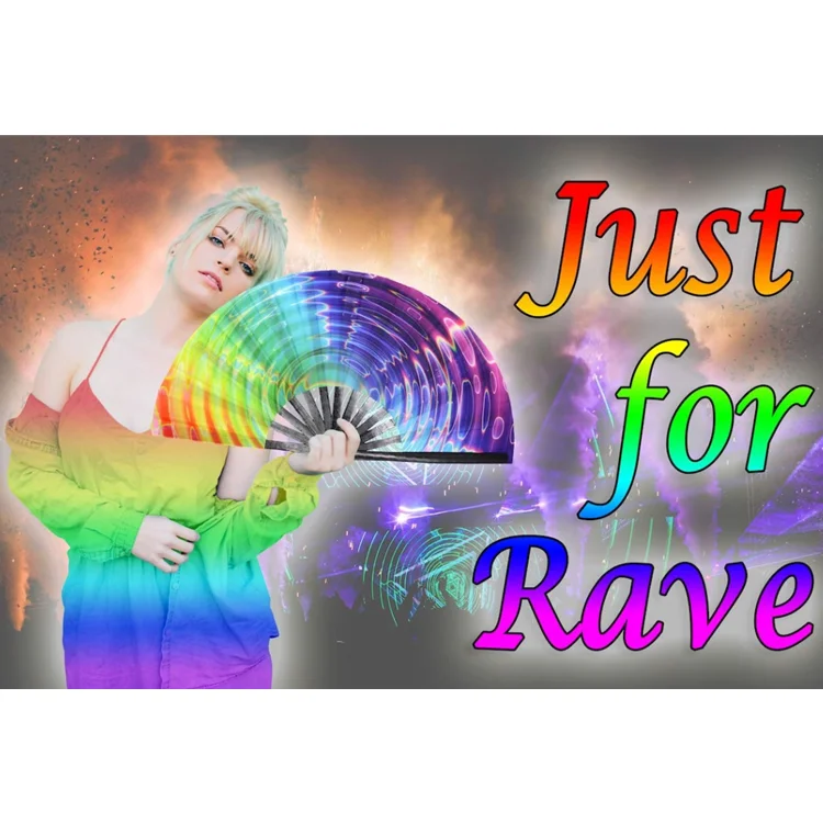 33cm Bamboo Large Rave Folding Fan Hand Held for Men/Women for Dance Music Festival Party Performance Decorations