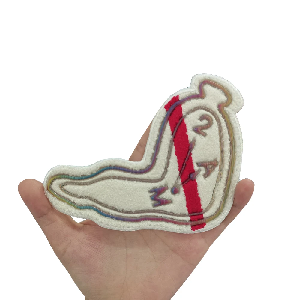 Custom Made Large Logo Embroidery Chenille Patch Heat Pressed Iron Patches for Clothing and Shoes Use