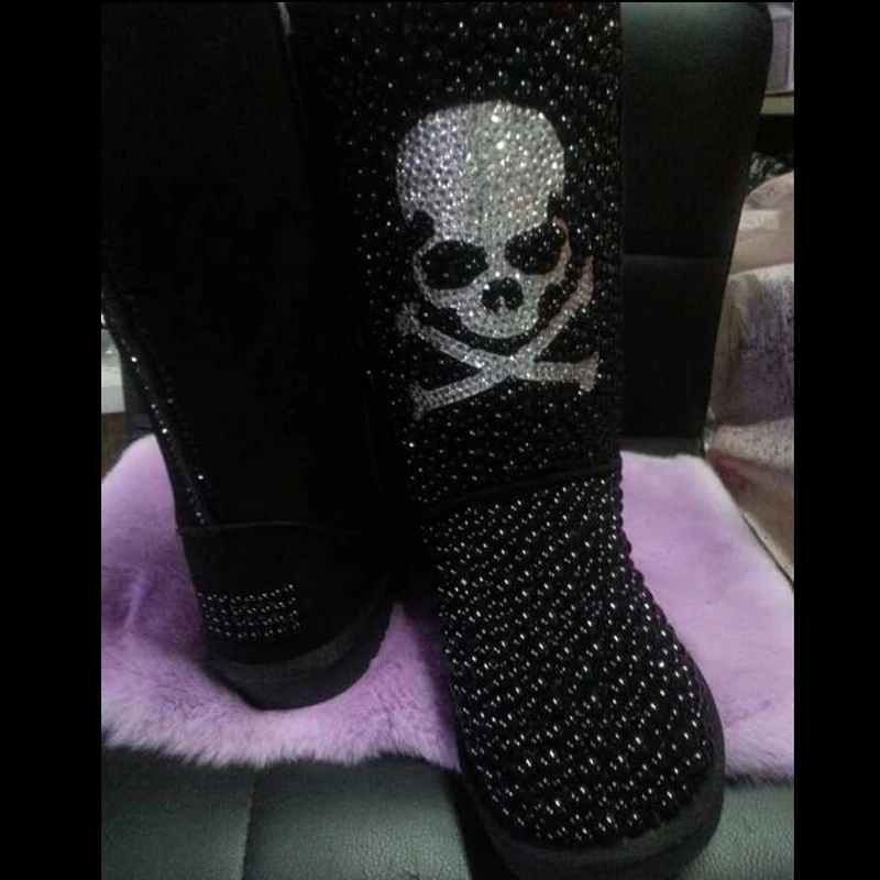 Silver Crystal Rhinestone Sparkly Shinny Fur Booties Diamond Snow Boots