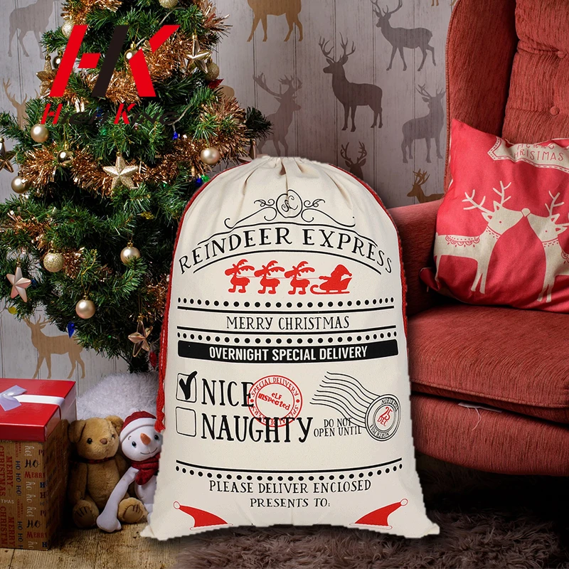 High King Good Selling Christmas Gift Bag Canvas Fabric Xmax Eve Drawstring Santa Sack Santa Bag